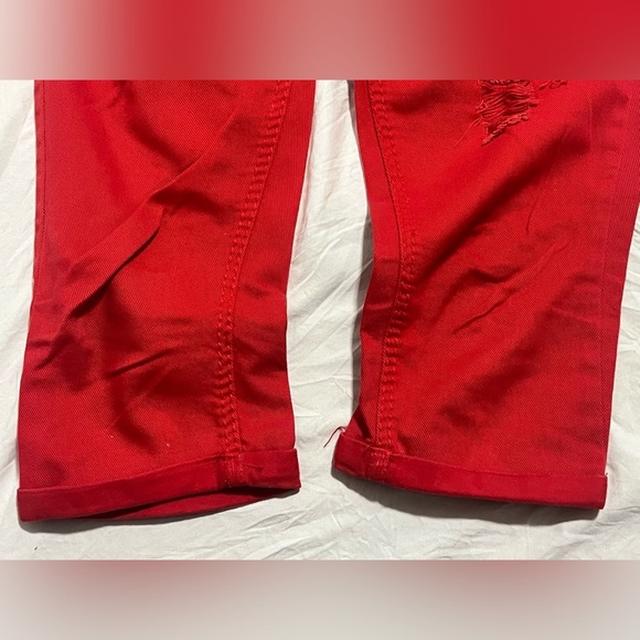 Vanilla Star Women's Red Distressed Cropped Jeans Size 7 - Picture 10 of 16